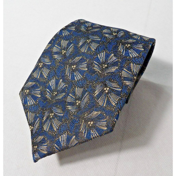 Pierre Cardin Mens Neck Tie Silk Blue Floral Abstract Art Deco Print USA - Picture 9 of 9
